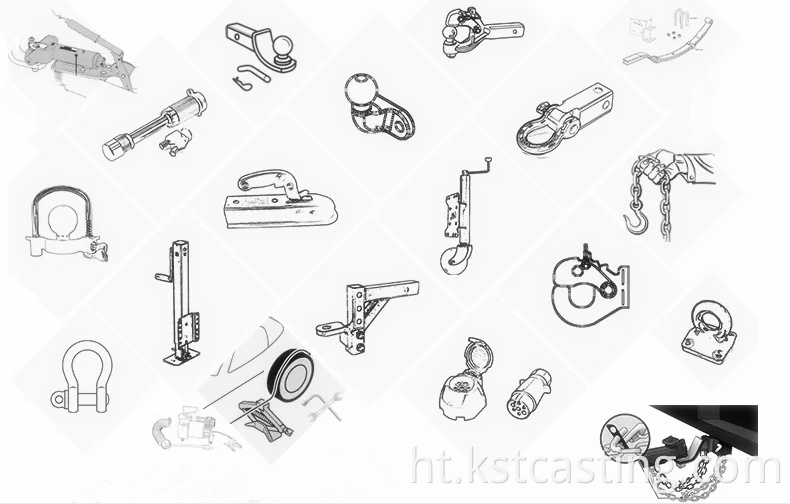 Reglabl trelè Hitch remokaj pati trelè aliminyòm cho tou, tankou pati boul boul Hitch ak rouye-prèv pou trelè bato